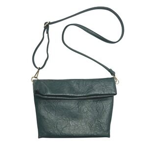 Anthropologie Green Foldover Crossbody Clutch‎ Faux Leather Boho Quiet Luxury